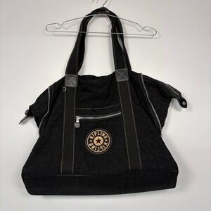 Kipling Womens Tote Bag Large Black Nylon Travel Shoulder Bag Contrast‎ Stitch